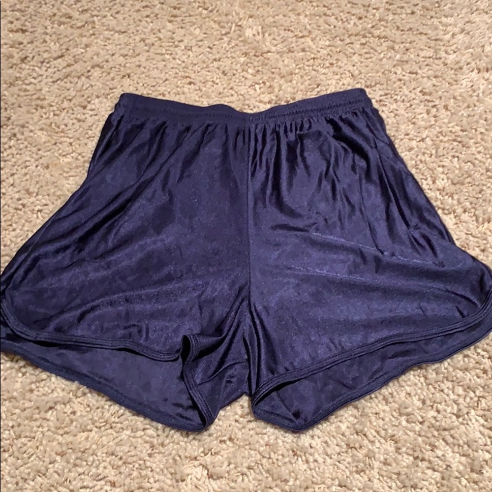 Navy blue running shorts.